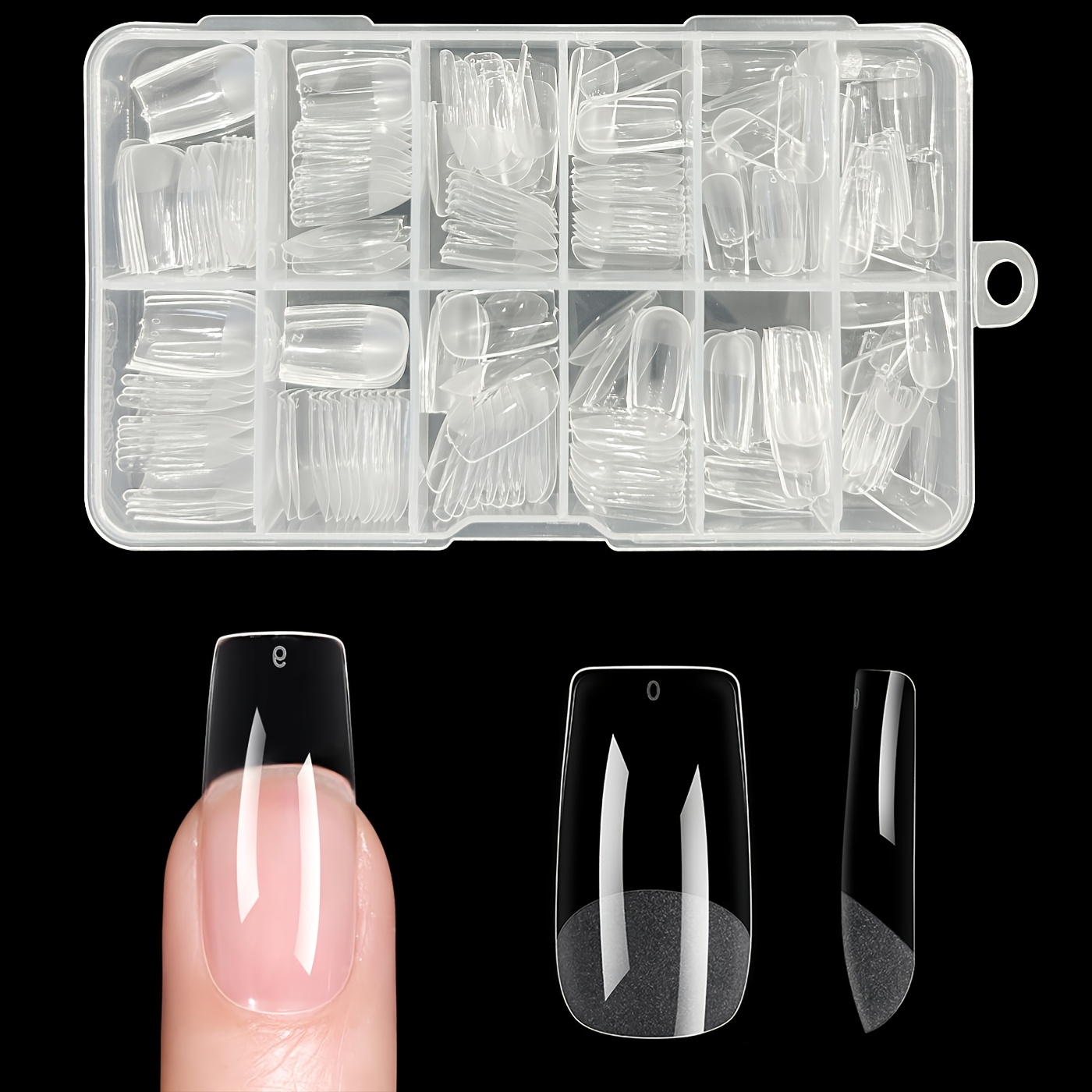 TEMU 120 puntas de uñas de gel postizas cuadradas medianas, 12 tamaños - Uñas acrílicas de cobertura total para prensar, puntas suaves semimate para
