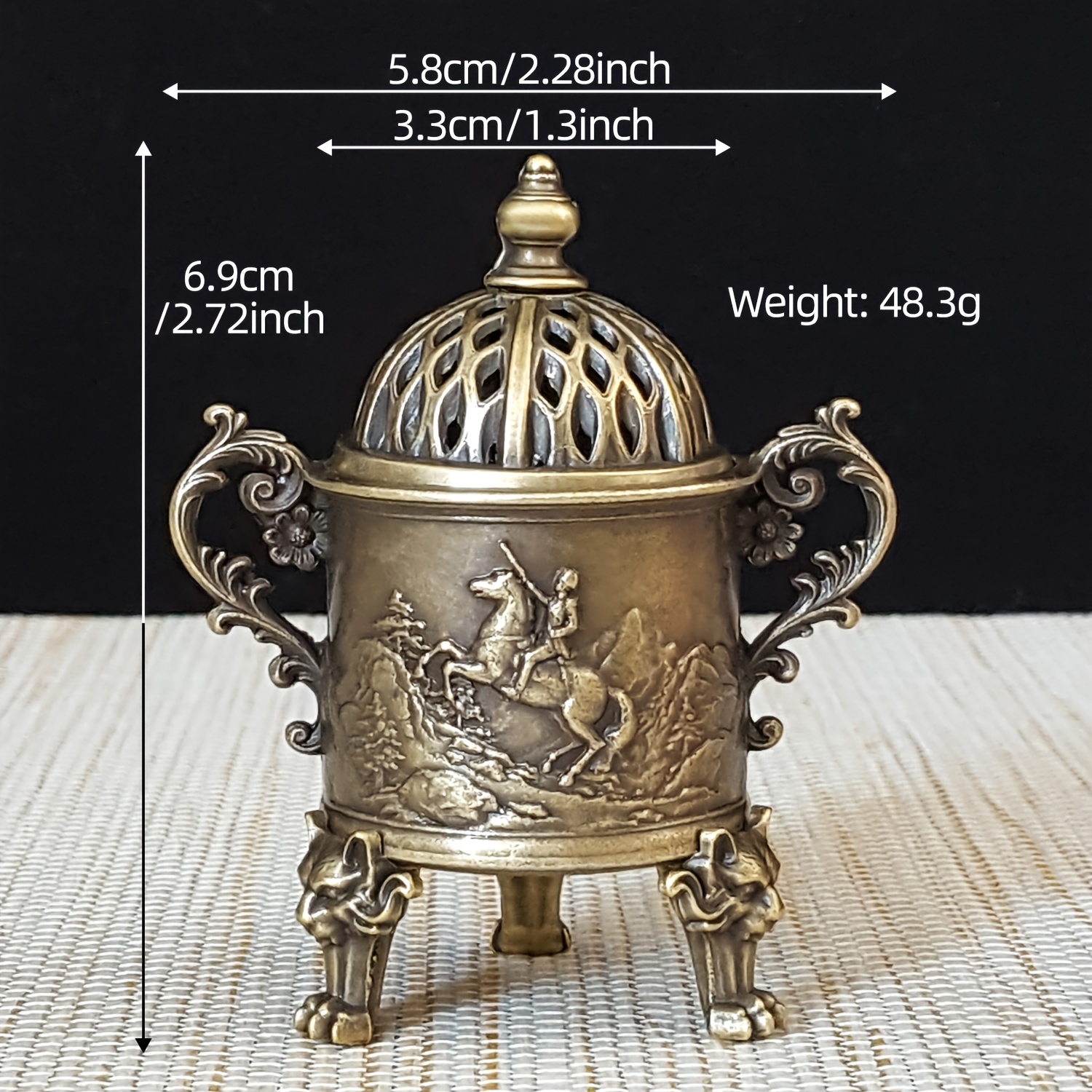 TEMU 1 pièce Porte-encens avec d'équitation en , Encensoir à trois pieds et deux poignées, Ornement artisanal, Cadeau-souvenir, , Convient pour les