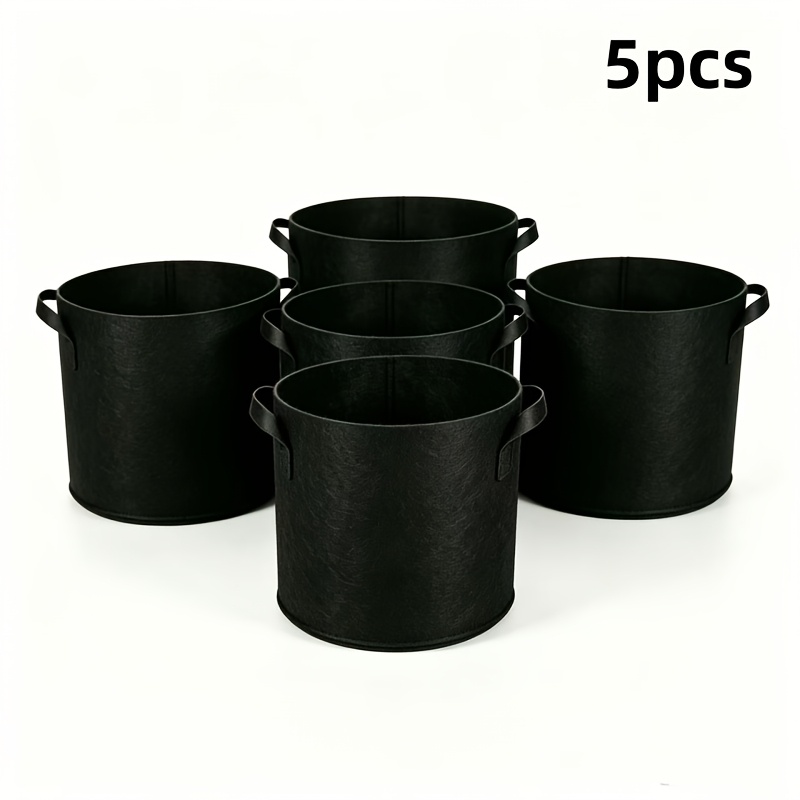 TEMU 5-pack 7of -gallon Extra-large Thick Non-woven Fabric Planting Bags, 280-gram Breathable Planting Pots, Seedling Bags For Vegetable And Fruit ,