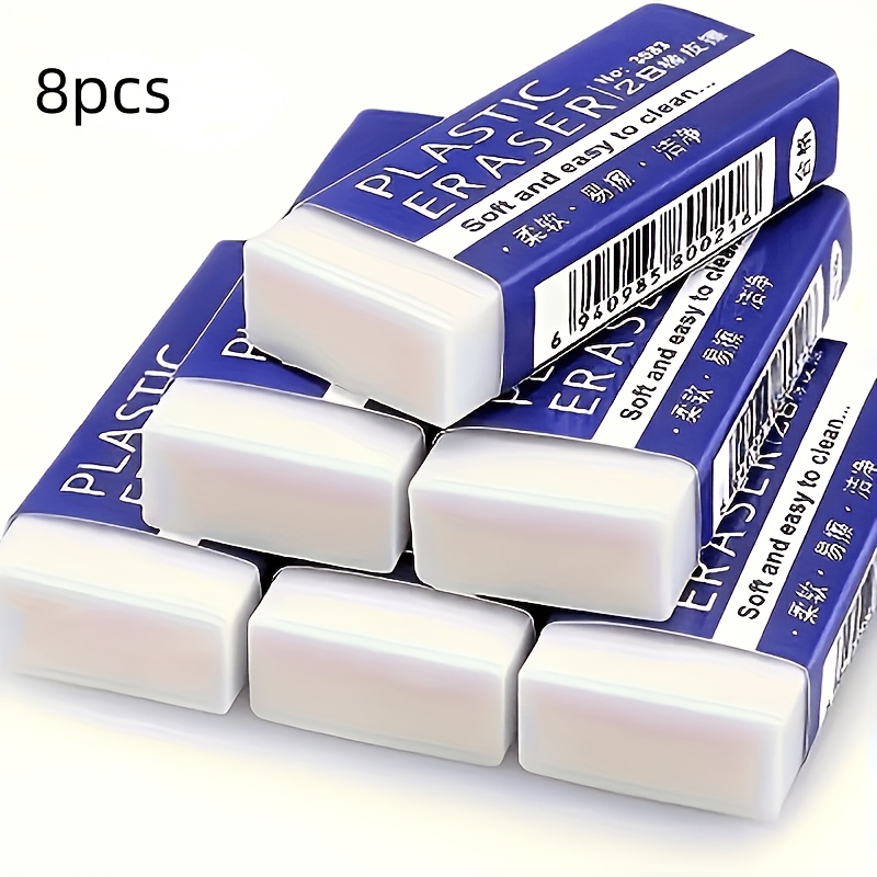 TEMU 8-pack -to-clean 2b Plastic Erasers - White, Rectangular, Pvc Material, Suitable For Arts And Crafts Projects, Art Supplies | Rectangular Eraser