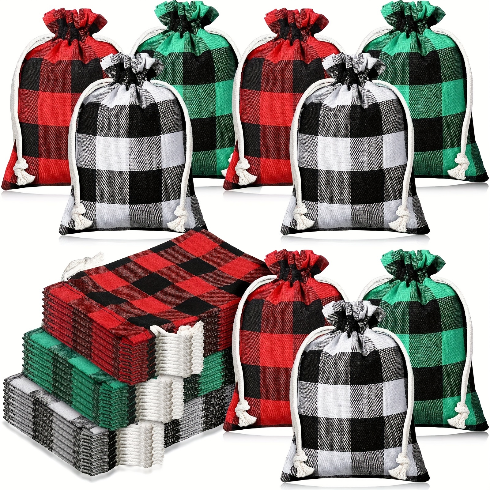 

24pcs Christmas Gift Bags Set - Red, & | Reusable Drawstring For & Decor