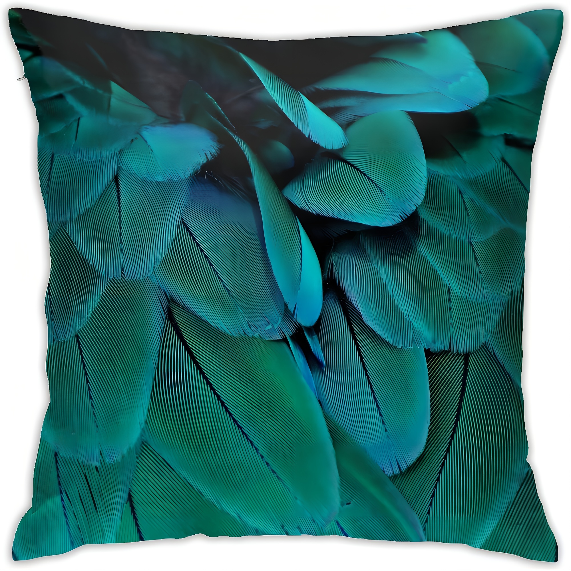 

1pc Feather Glitter Teal And Gold Print Pillow Covers Decorative Throw Pillowcase Couch Cushion Cover For Home Decor Sofa Living Room Bed Car Sofa Short Plush Decor (no Pillow Core)