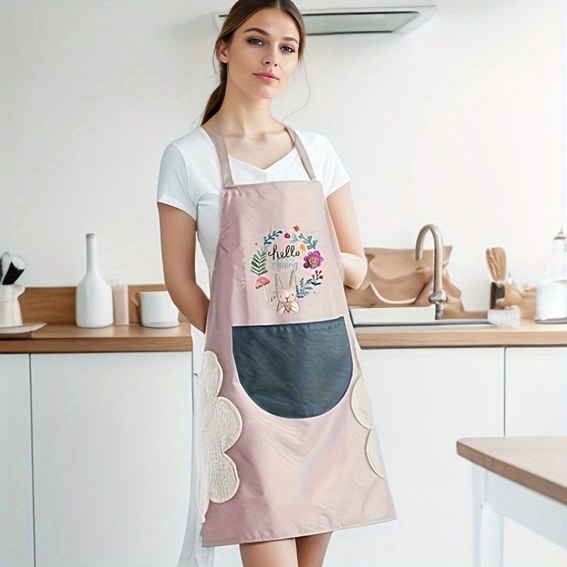 

Chic Floral Llama Waterproof Apron With Pockets - Adjustable Neck, Stain-resistant Polyester, Perfect For Kitchen & Outdoor Use - Blue Pink