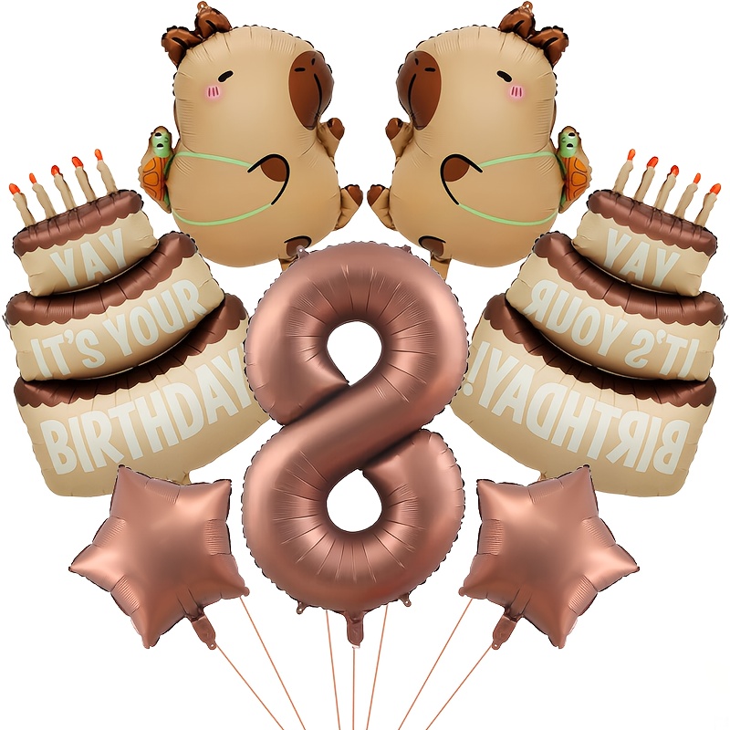 Image of 7pcs Kapibara Number Balloons Set, Brown Numbers, Suitable For Kapibara Theme Party, Birthday Parties, Anniversary Celebrations, Home Decor, Atmosphere Decoration