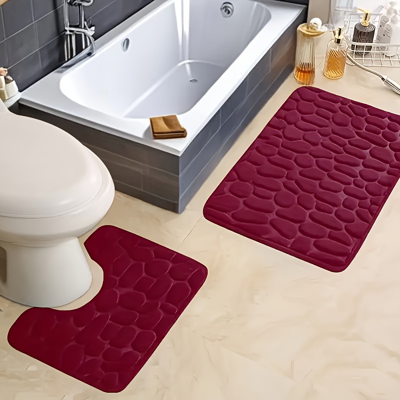 2pcs Memory Foam Non-Slip Bath Mat Set, Geometric Pattern