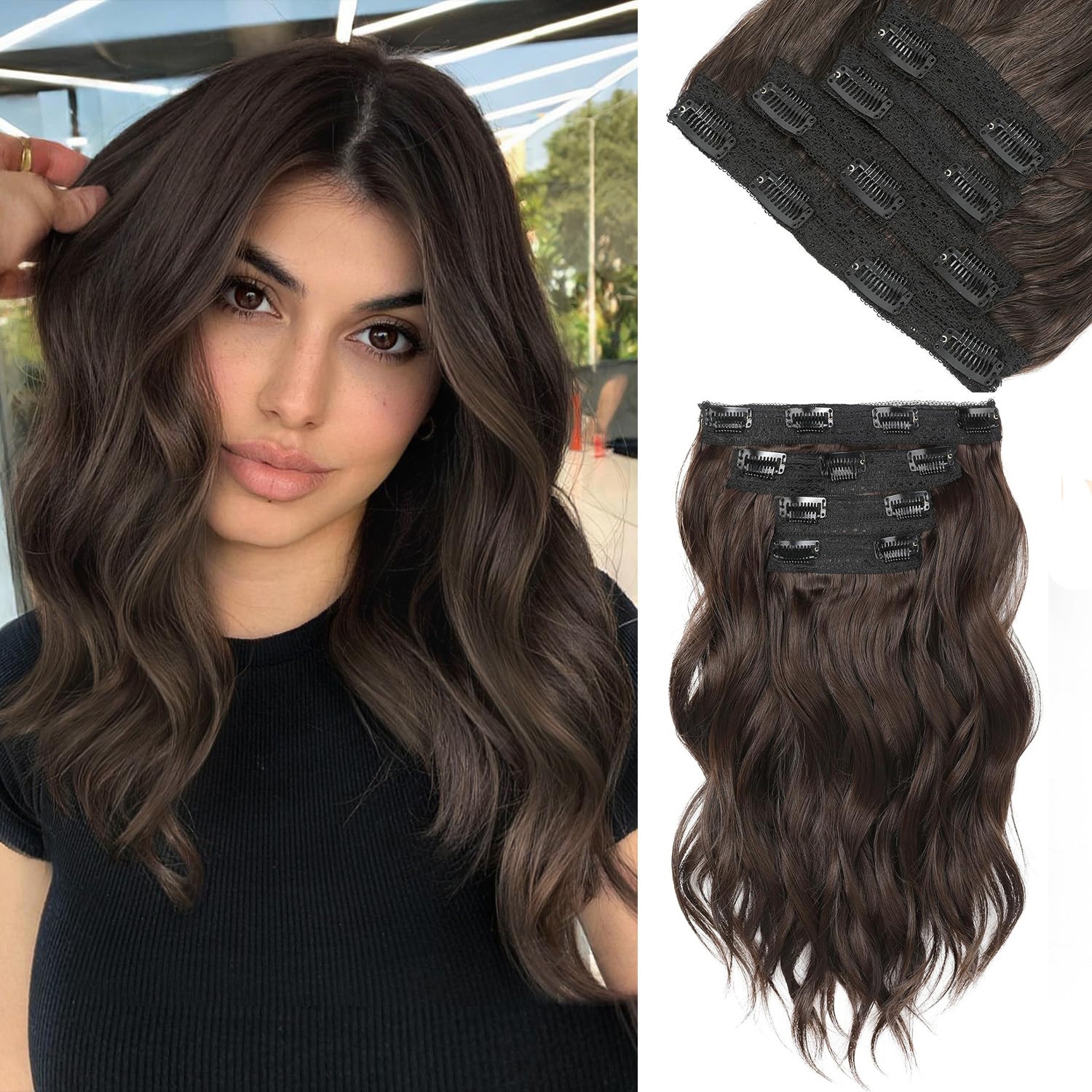 clip in hair extensions for women 14 short curly wavy hair extensions 4pcs invisible lace weft   hairpieces for daily party details 0