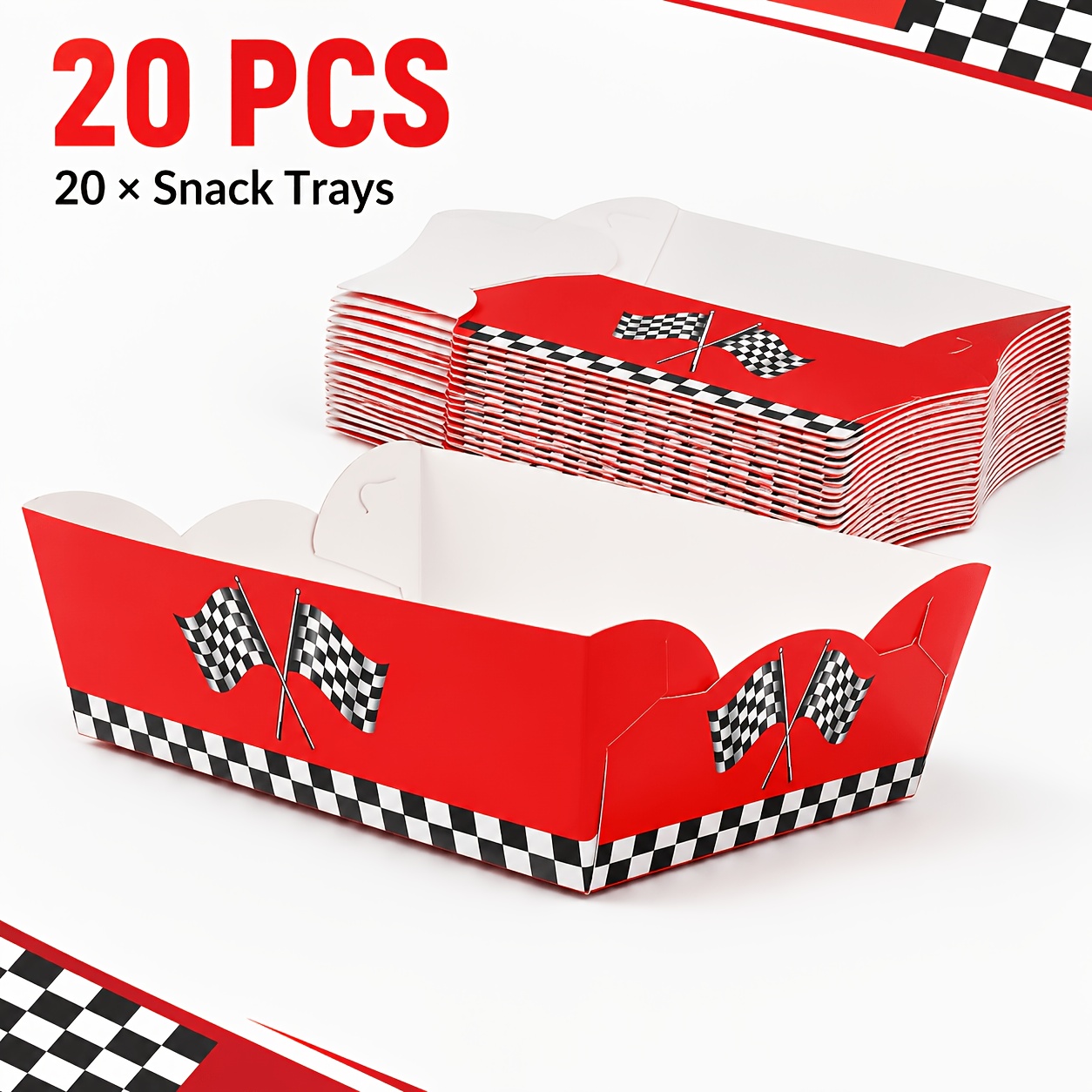TEMU Lot de 10/20 assiettes rectangulaires en papier sur le thème de , motif drapeau à rouge avec assiette à frites à rouge, plateaux de nourriture
