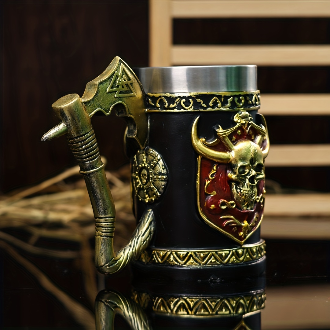 a large capacity 600ml beer glass european medieval viking pirate wine glass viking   coffee cup stainless steel water cup skull mark coffee cup halloween gift details 2