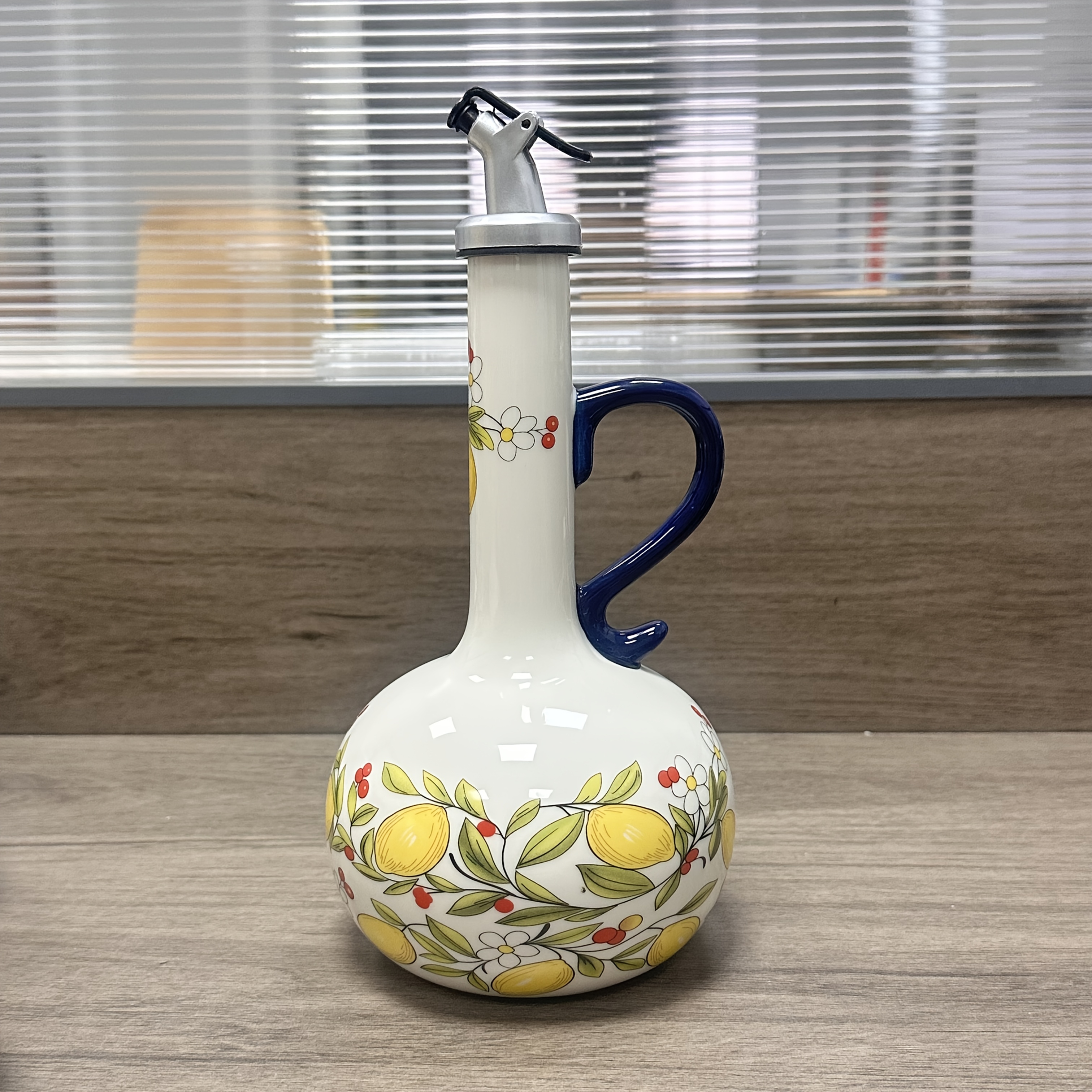 TEMU Botella de cerámica para aceite, dispensador de aceite de oliva, botella para condimentos de cocina, con , artesanía de esmalte subglaseado,