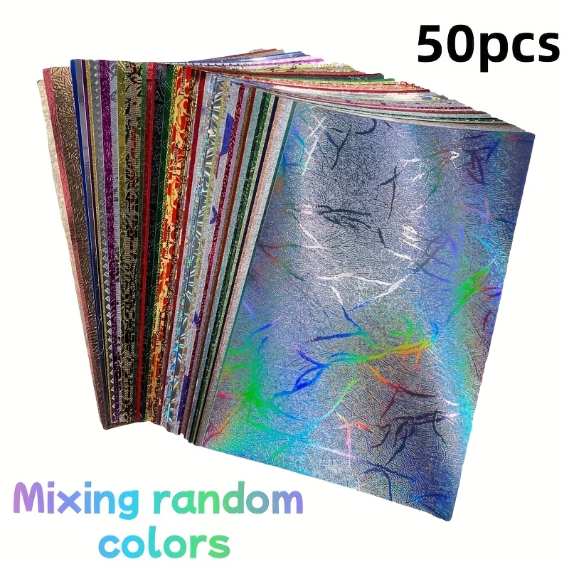 E-shop 50 Stück bunter, blinkender holografischer Kartenpapier mit zufälligem Muster, gemischtfarbiges Künstlerpapier, geeignet für Kunstkurse,
