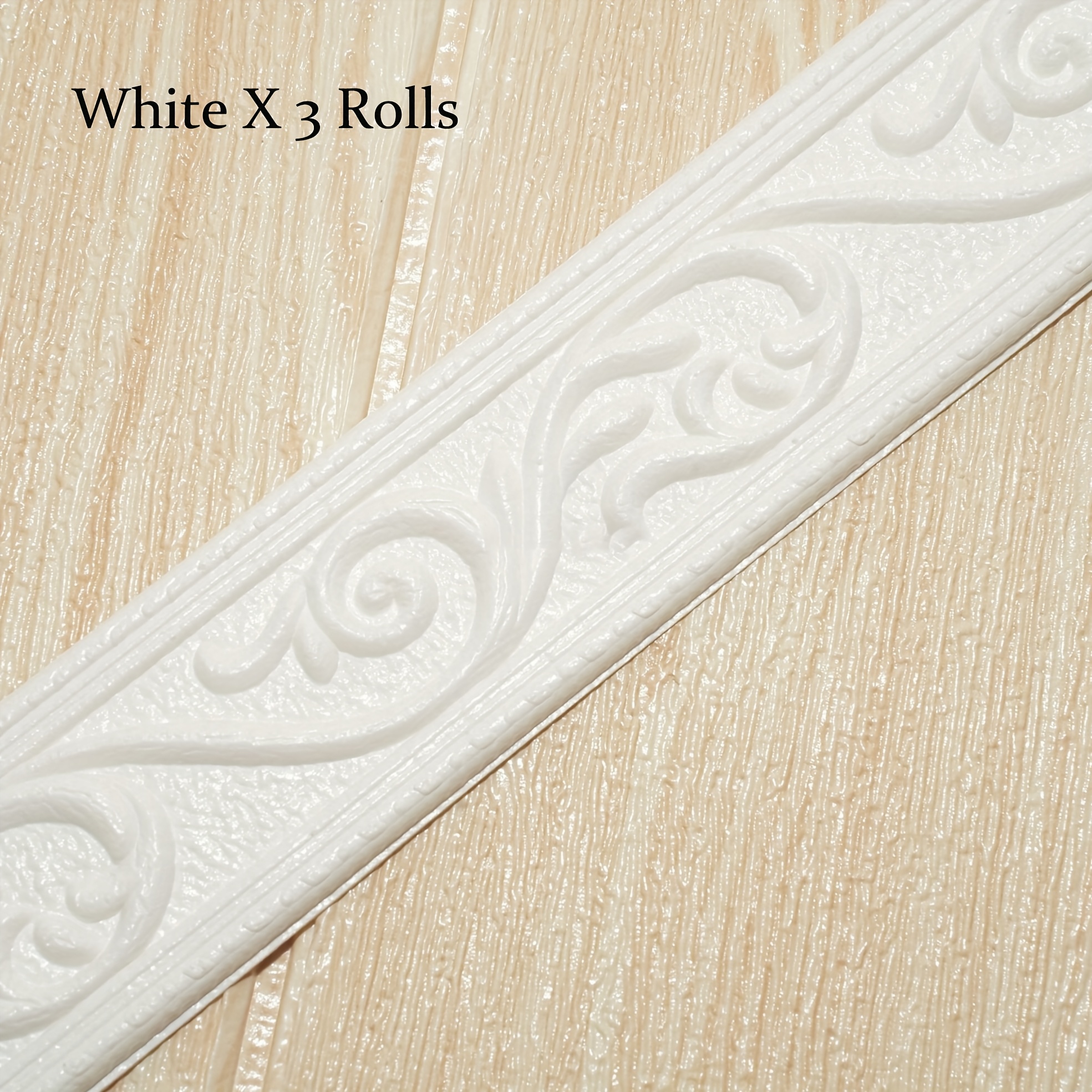 3 Rolls 3d Embossed Wall Decor, Light Luxury , 1.98 X 265.75 Inches, With Adhesive Backing Baseboard, Decorative Wallpaper Border