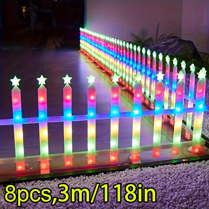 

8pcs, 3.04m 9.97ft, Flat Christmas , Led Solar Style Fence Light, New Outdoor Lanterns Fence, Suitable For Christmas Day Decoration, Decoration, Wedding Birthday Decoration, Ip44 Waterproof