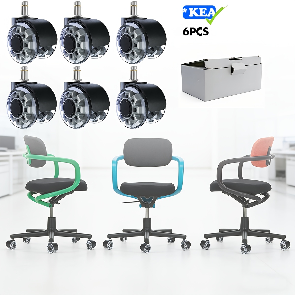 E-shop 6er-Set 2-Zoll 1KEA Rollen | Kratzfest, Abdruckfrei, 360° Drehbar, Graues Polyurethan, Einfache Installation, Geeignet für , Fliesen,