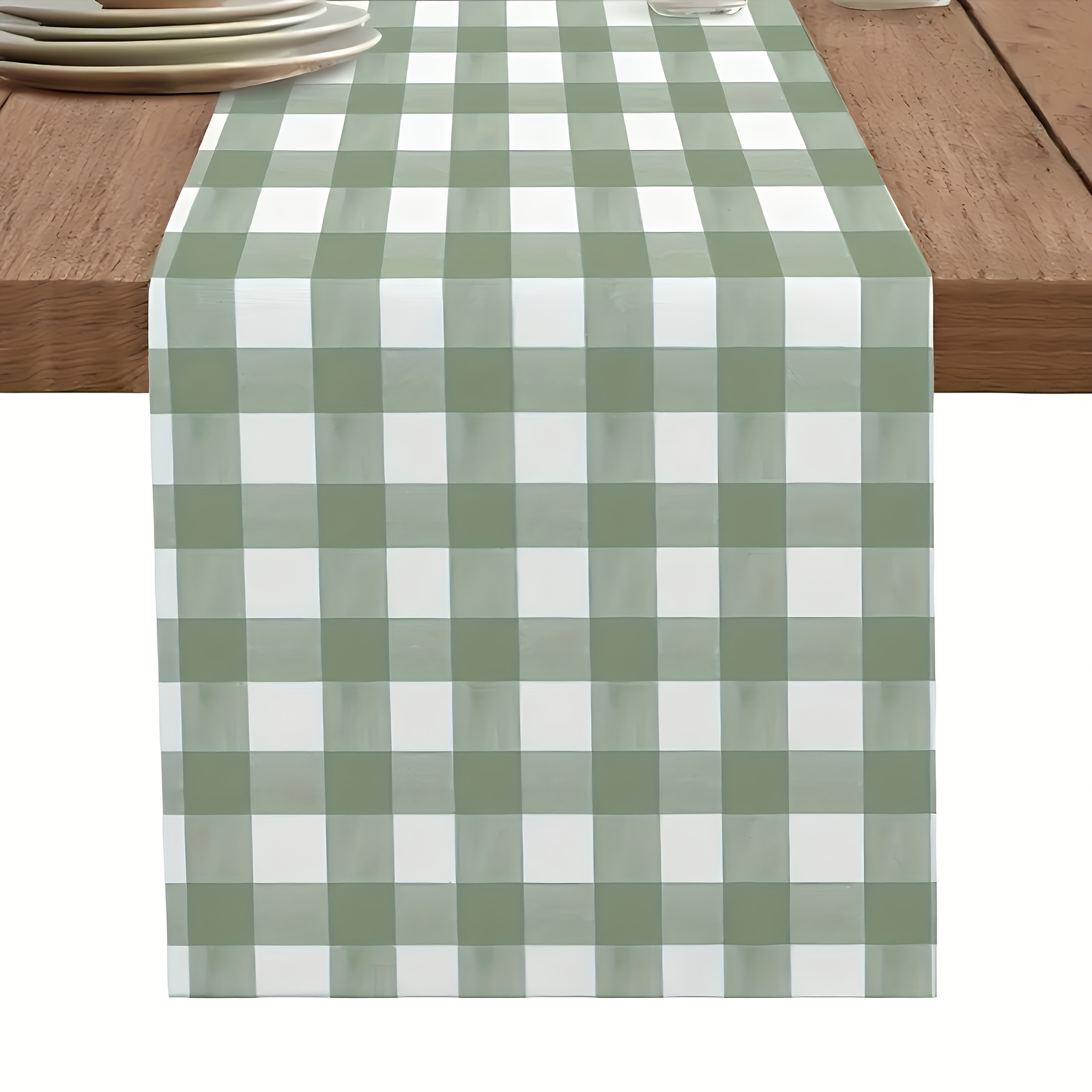 1pc Sage Green Tablecloth, Dressing Table Scarf, Rustic Buffalo Checkered Pattern Kitchen, Dinner, Coffee Shop Tablecloth, Dining Table Decoration Suitable For Coffee Parties, Wedding