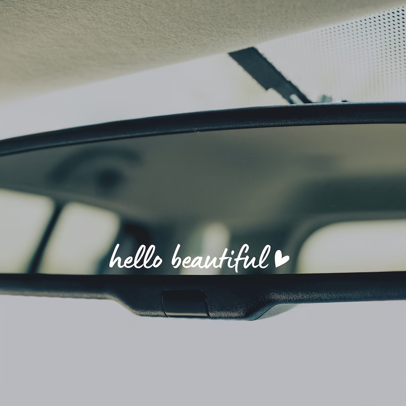 Image of Hello Beautiful Car Mirror Decal, Rear View Mirror Decal, Affirmation Mirror Sticker, Car Decals For Women, Positive Car Decals