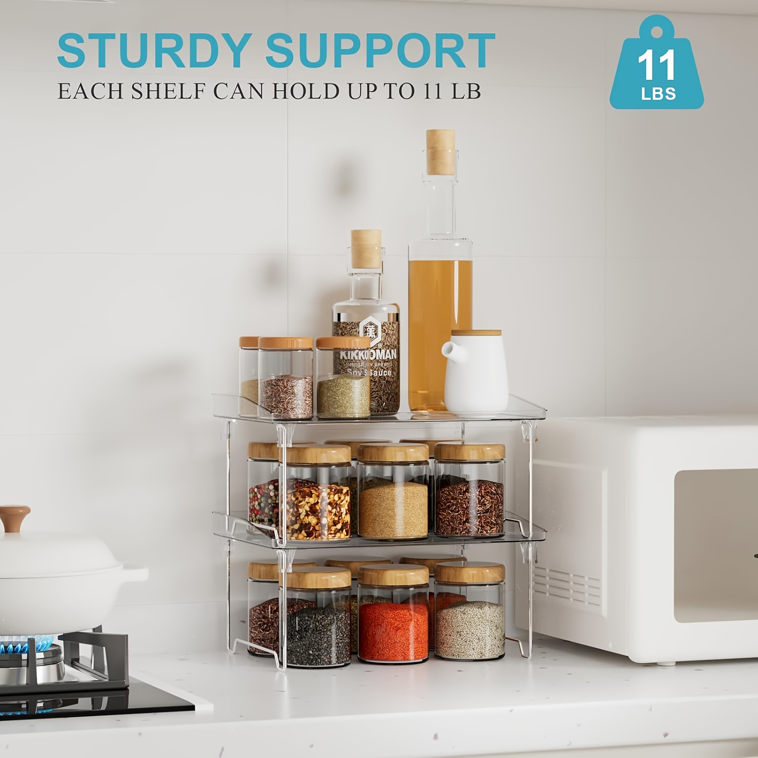 2pcs Multifunctional Transparent Folding Storage Rack, Suitable For Kitchen Countertops, Cup Holders, Spice Racks And Bathroom Storage, Practical Organizer For Desks And Bathrooms