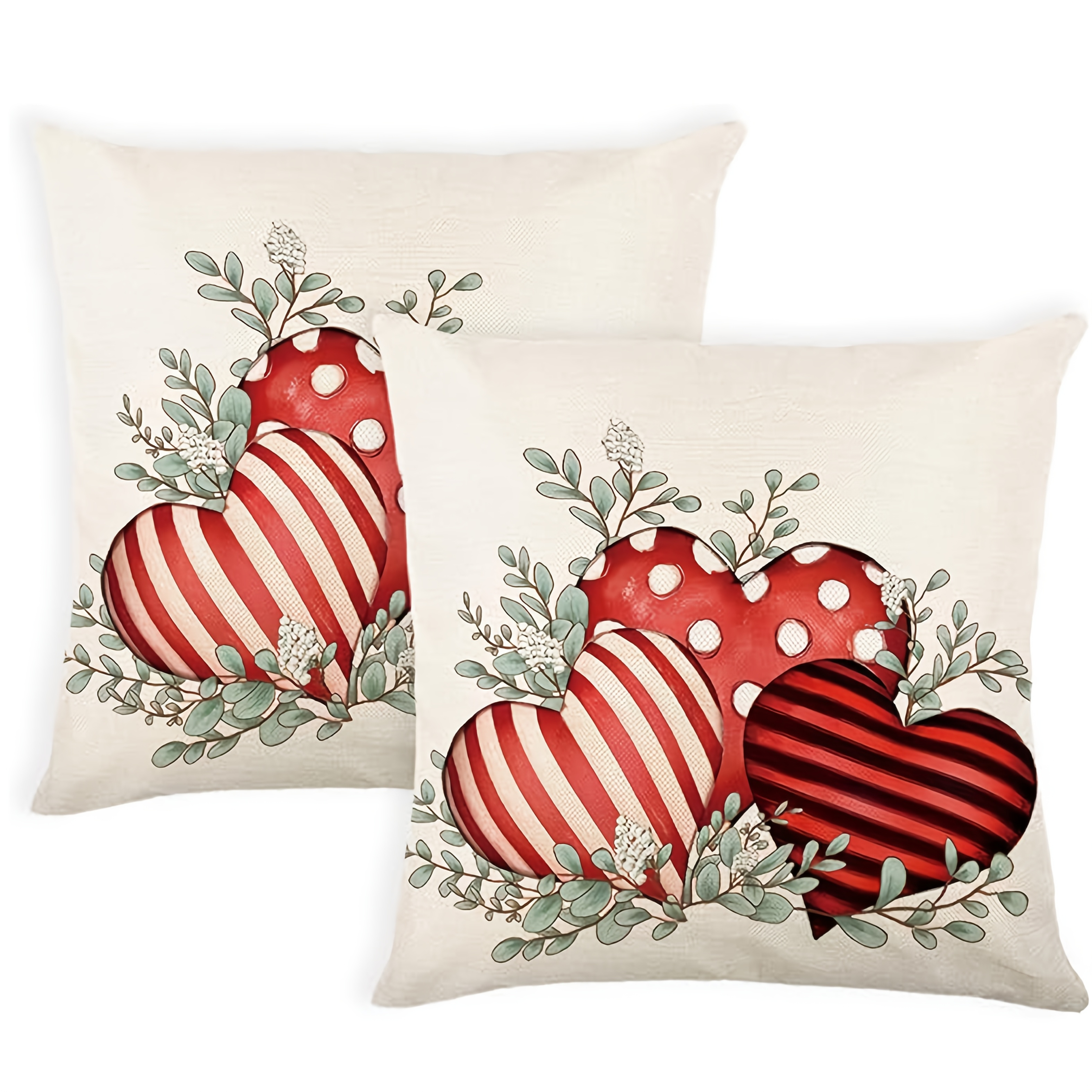 

2pcs, Valentines Day Pillow Covers Set Of 2 Polka Dot Stripes Eucalyptus Decor Throw Pillow Covers Valentine Decoration For Sofa Couch White Only Pillowcases