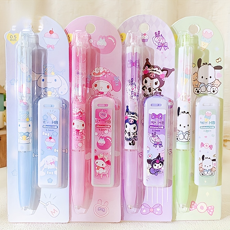 

4pcs/set Melody Kuromi Cinnamoroll Pochacco Mechanical Pencil 0.5mm Press Pencils Office Stationery Gifts