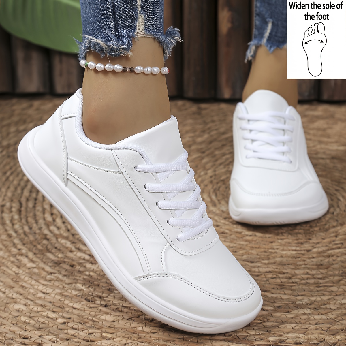 Image of Women's Plus Size Wide Toe Box Barefoot Sneakers, Minimalist Style With And Metal Trim Accents, Front Lace-up Barefoot Shoes Suitable For Outdoor Sports