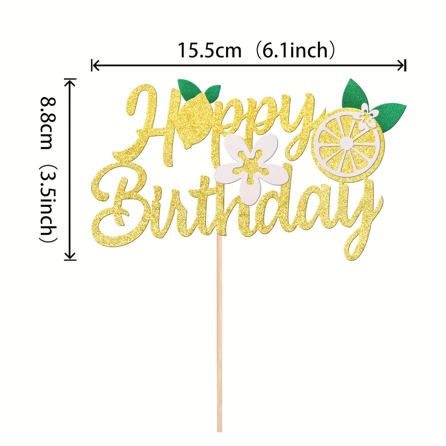 1pc Lemon Happy Birthday Cake Topper Assembled Glitter Fruit Theme Lemonade Party Cake Pick Decorations For Lemon Theme Bb Shower Birthday Party Supplies, Halloween, Christmas
