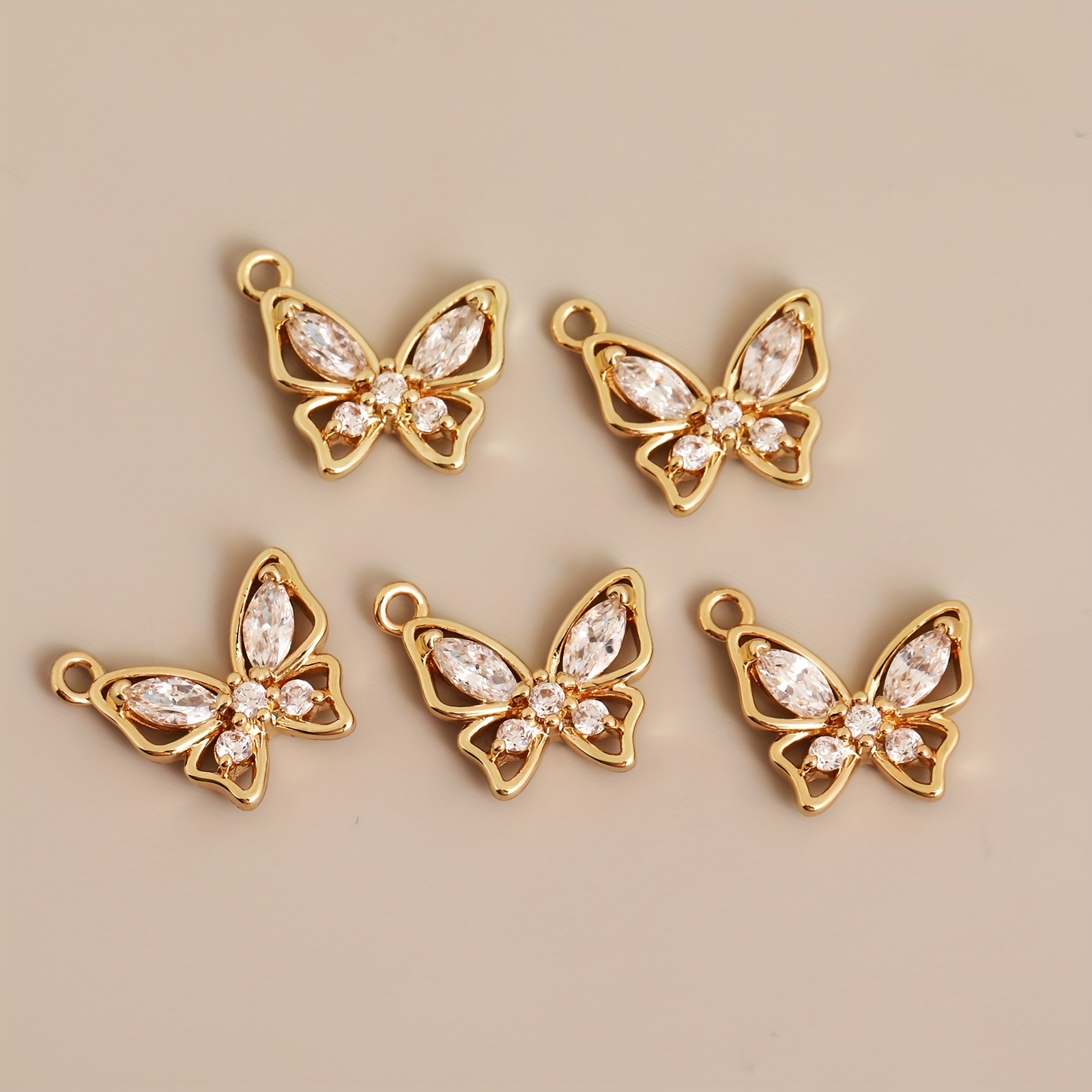E-shop 5 Stück Mode Schmetterling Zubehör Mikro Pflaster Zirkonia Anhänger Kupfer Material Ohrringe, Armbänder, Fußkettchen, Taillenkette Zubehör