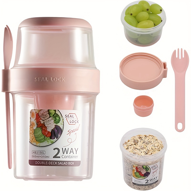 

2pcs Versatile Breakfast Cups With Spoons - Mason-style Glass, Airtight Lid, Oatmeal & Yogurt On-the-go.perfect For School Lunches, Office Snacks And Meal Prep