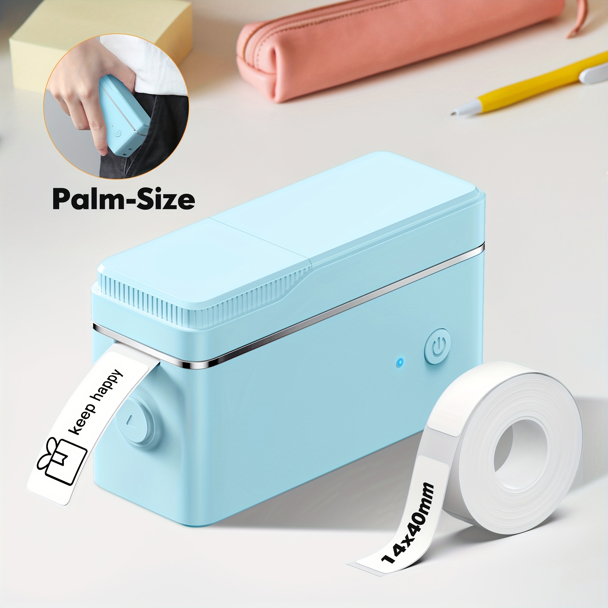 TEMU Imprimante d'étiquettes portable fil P31B - Mini créateur d'autocollants portable pour IOS/, encre ni toner , un rouleau d'étiquettes