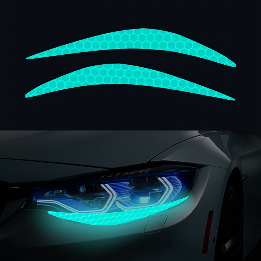 

High-visibility Reflective Car Headlight Eyebrows - Decorative Safety Stickers For Nighttime Driving, Easy Apply Vinyl, Cartoon Design