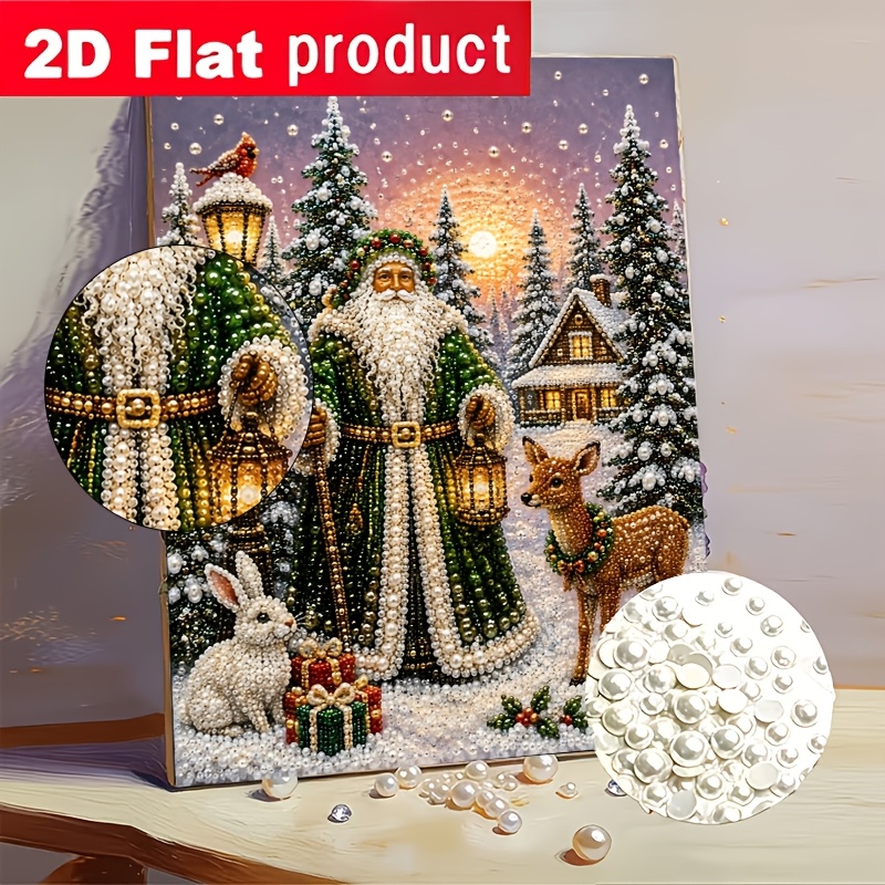 TEMU Autumn Winter New Colored Pearl Diamond Painting Kit Snow Night Forest Holding Lantern Santa Claus And Reindeer Rabbit And Gifts Suitable For