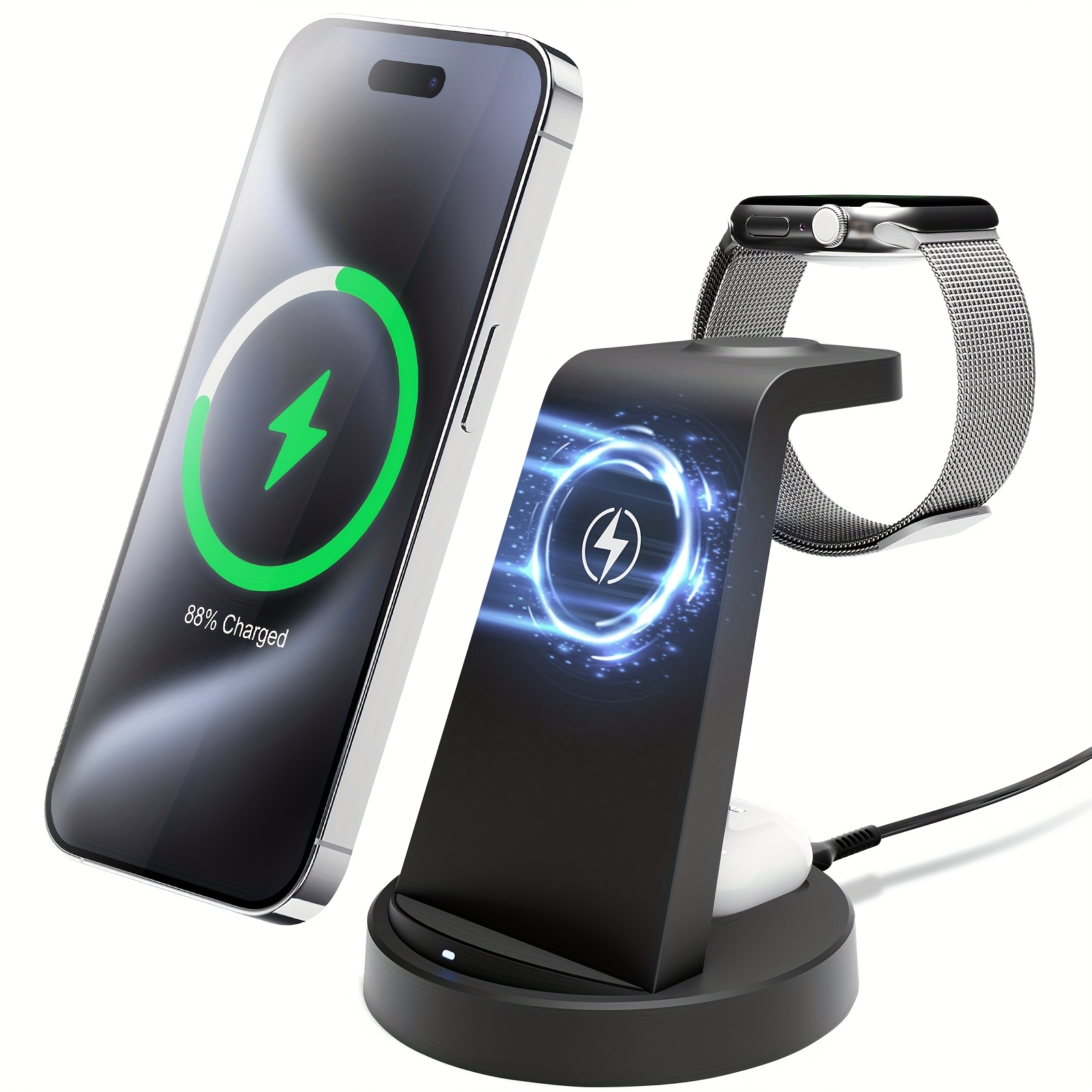 TEMU Iphone 3in 1 Wireless Charging Station, Support 15w Fast Charging, For Iphone 18 17 16 15 14 13 13 12 11 X 8 Pro Max/pro/mini/plus, For Airpods