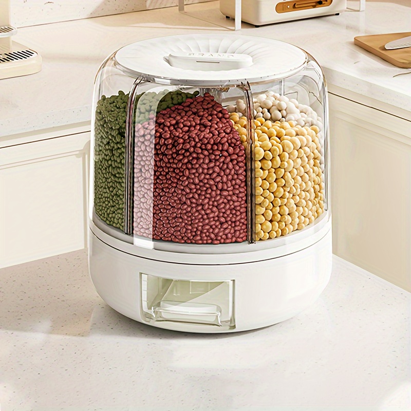 

17 Lbs Rice Dispenser 360° Rotating Grain Container Storage 6 Grids Rotatable Beans Containers Storage With Sealed Lid For Peanut Barley Millet And Cereal