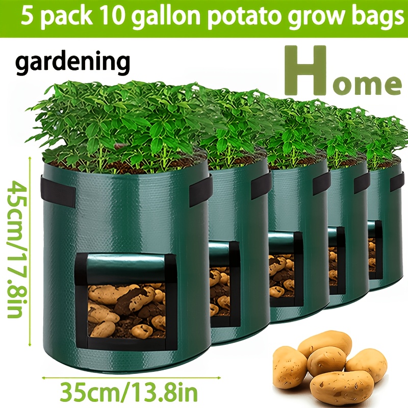 TEMU 5 Pack Potato Grow Bags, Potato Bags For Planting Potatoes 10 Gallon 7 Gallon And 5 Gallon Sizes - Outdoor Pots With Handles, Pots For Planting