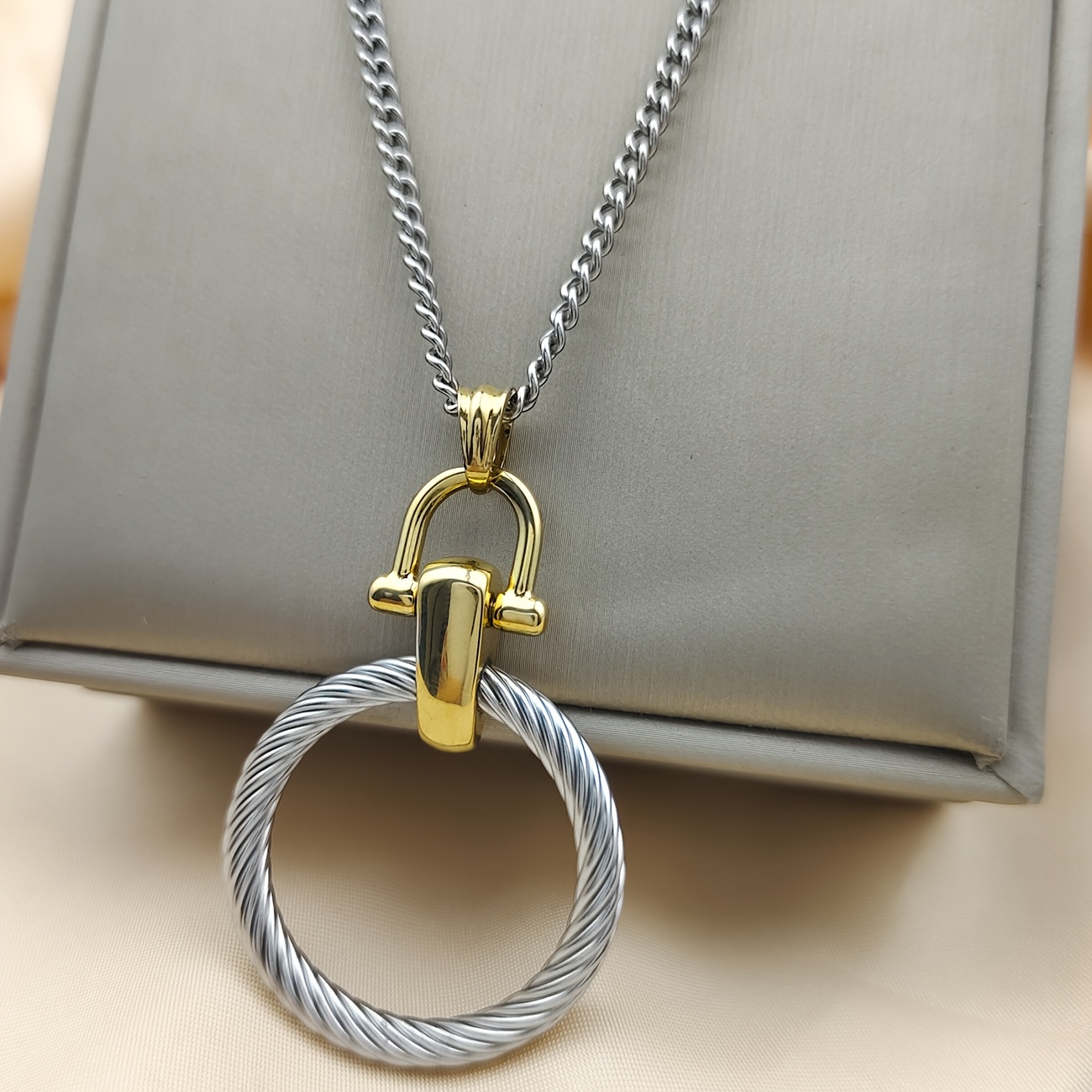 

Elegant Stainless Steel Pendant Necklace With Golden-tone Clasp - Chic Long Sweater Chain For Women | Ideal For Valentine's Day, Anniversaries & , Necklace|sophisticated Style|stainless Steel Chain