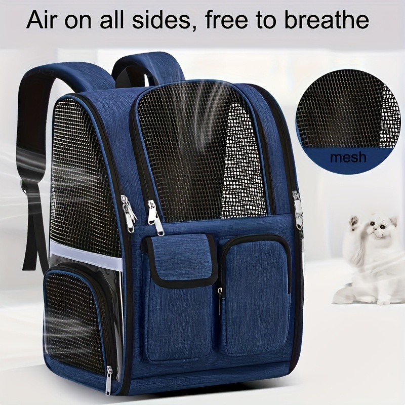 TEMU Airline Approved Ventilated Backpack Carrier For Small/large Pets - Breathable Mesh Hiking Travel Bag With Adjustable Straps, Multiple