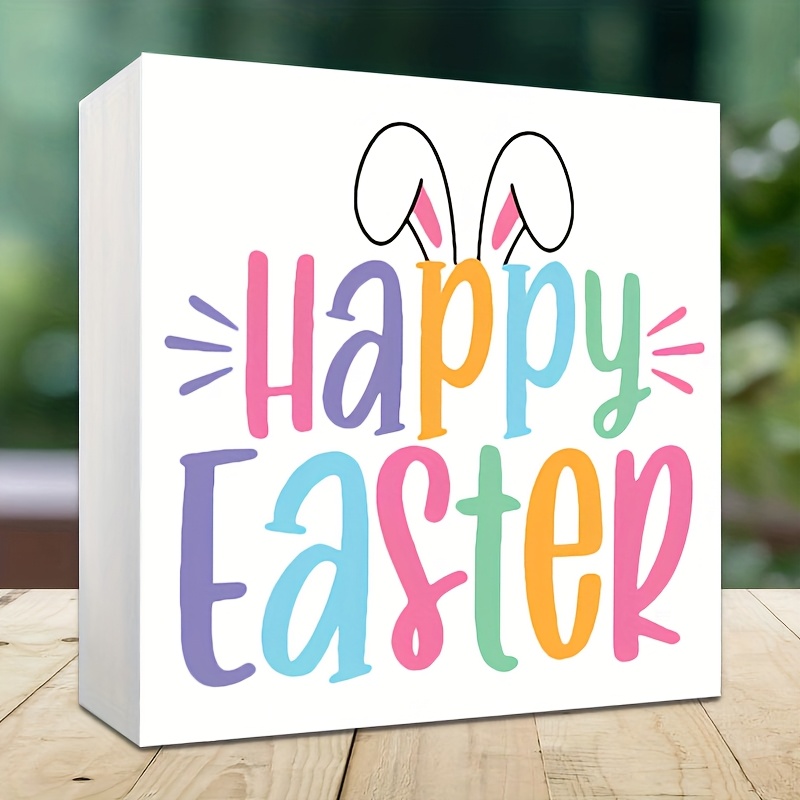 

[1pc Easter Bunny Sign] Easter Bunny Sign, Plastic Floor Mount Tabletop Decor, 3.94" X 3.94", For Home, Office Desk, Shelf, Holiday Decoration Gift For Women