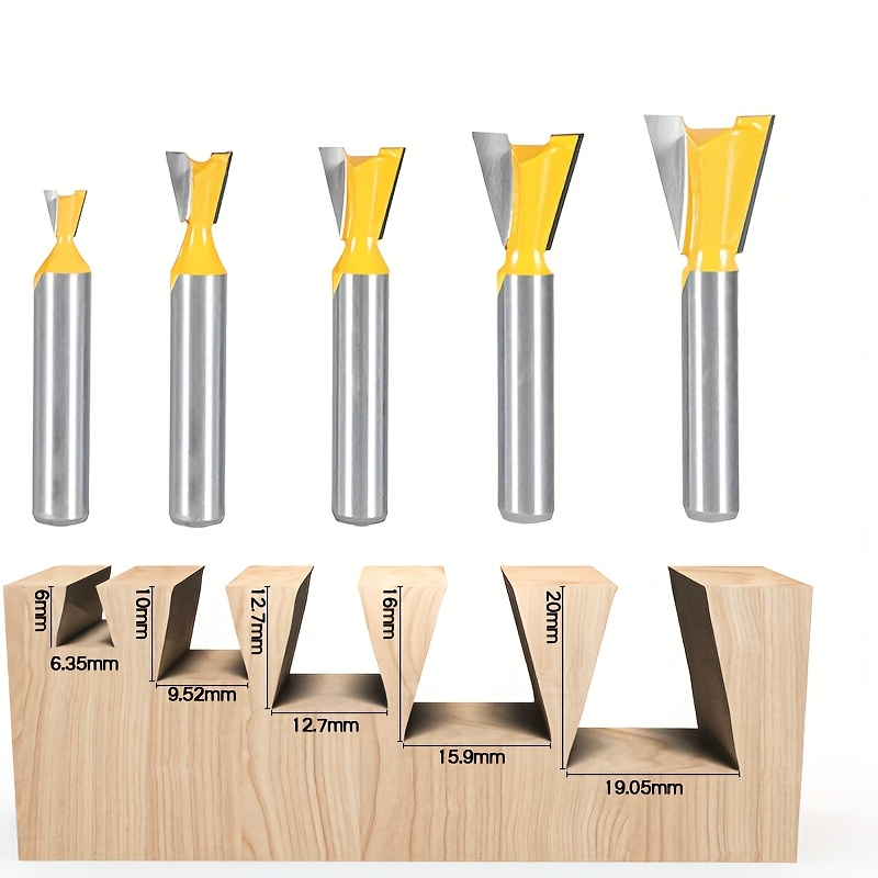 Image of 5pcs 8mm Shank Dovetail Router Bit Set, Carbide Woodworking Milling Cutter Kit For Carving And Grooving, Precision , Durable Router Bits, Router Bits, Router Bits Set, Router Bits For Woodworking