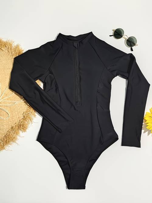 sexy solid piece swimsuit with half zipper high stretch nylon fabric yiyunqing brand yiyunqing