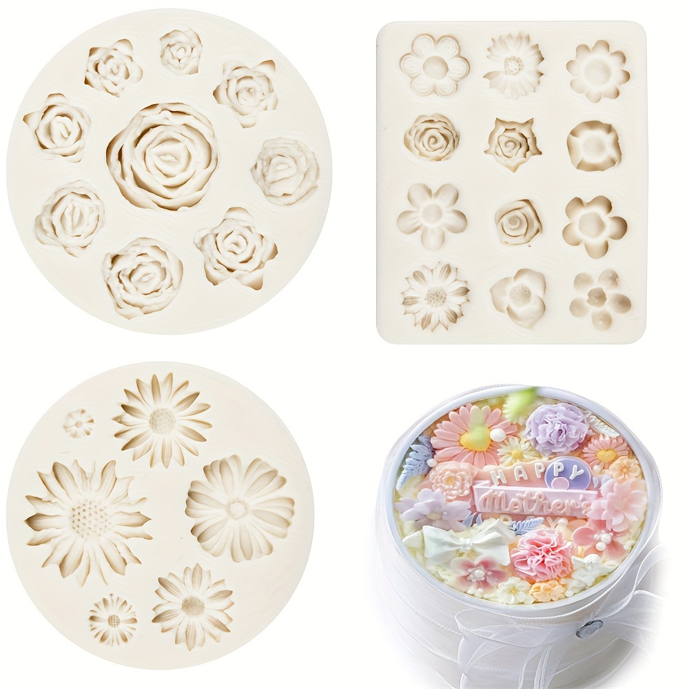 

Moules à fleurs en silicone - Ensemble de 3 pièces pour fondant, chocolat, cupcakes, bonbons - Moules en silicone floral pour la fabrication de savon, de bijoux et les de bricolage