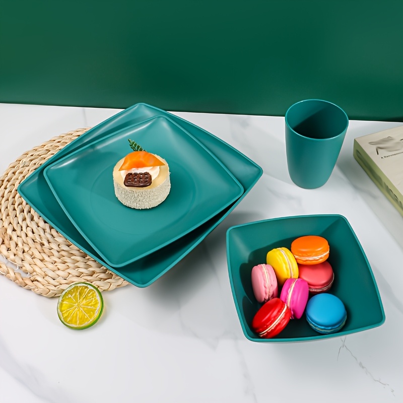 16 32pcs square plastic dinnerware set durable easy Temu Philippines