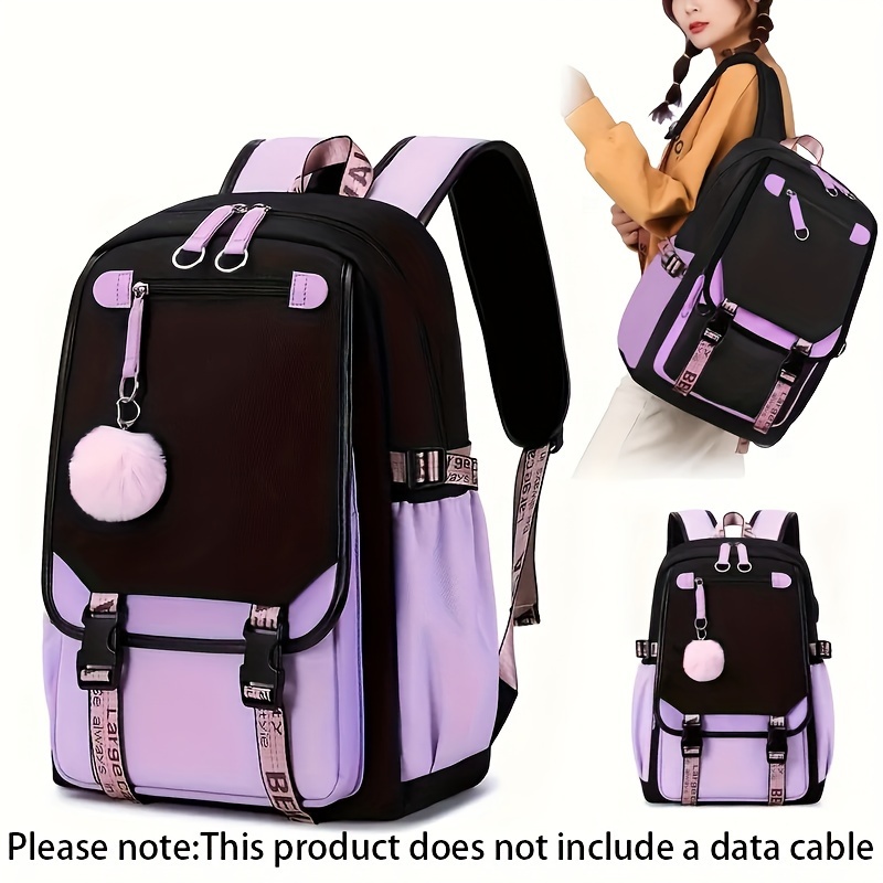 TEMU 1pc Student Backpack For Boys Girls, Campus Color Blocking Trendy Schoolbag, Leisure Travel Bag