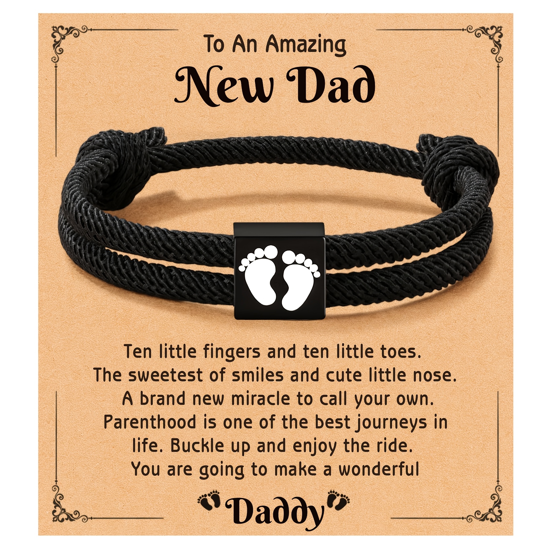 TEMU Cute Foot Bracelet New Dad Gift Bracelet First Mother's Day Father's Day Gift For Parents-to-be With Card