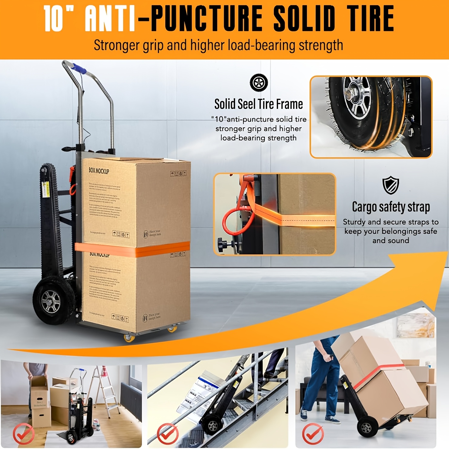 Hand Truck, 900 Lbs Load Capacity , Manages Stairs And Downhills, For Material Handling