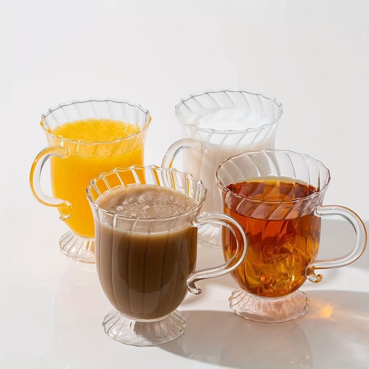 Glass Coffee Mug 10.* Set of 4 Vintage Coffee Cups with Handle, Dishwasher  Safe, Heat Resistant for Milk Juice, Iced Cream, Latte, Cappuccino