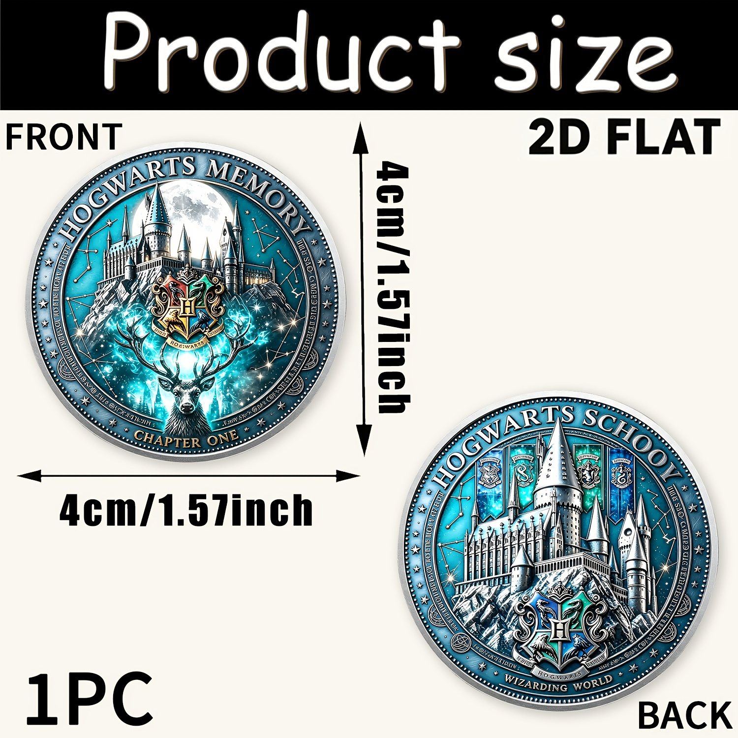 TEMU 1pc, 2d Warner Commemorative Coin Double-sided Harry Potter Themed Coin, Round Collectible Coin Shape, Convenient For Storage , Durable