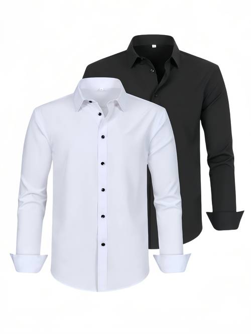two pack professional size stretch formal shirt for chubby men sweat wicking breathable matching top shirts plus size