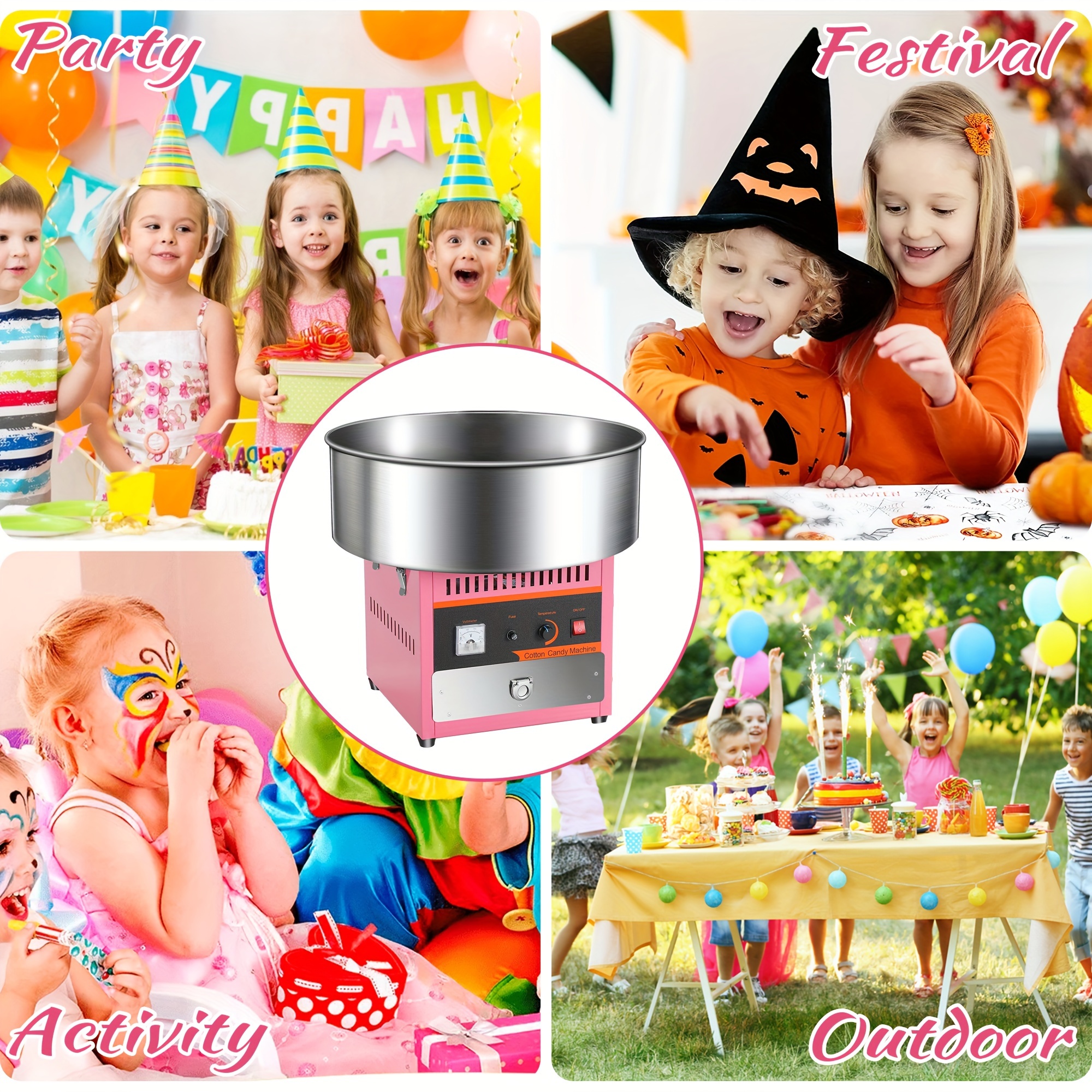 Electric Cotton Candy Machine Commercial Cotton Candy Machine, 1080W, 2.2L Bowl, 3 Speeds - Pink Candy Floss Maker For Parties & Business Corton Candy Machine