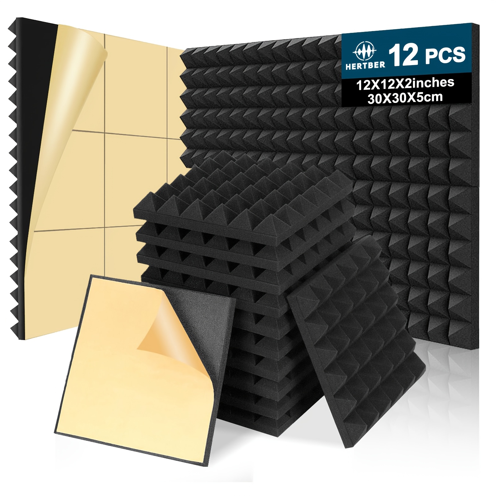 TEMU Panelli Assorbisound Adesivi Antifiamma da 12pz 30*30*5cm ad Densit� per Sale di Miscelazione, di Registrazione Video, Vocale, Sale di
