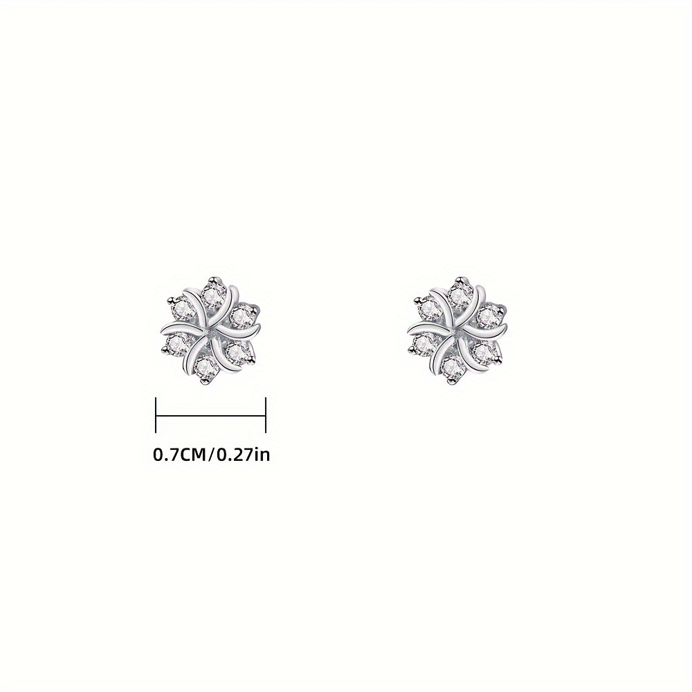 TEMU Elegant & Cute Snowflake Stud Earrings For Women - 925 Sterling Silvery With Cubic Zirconia, Hypoallergenic, Casual Attire