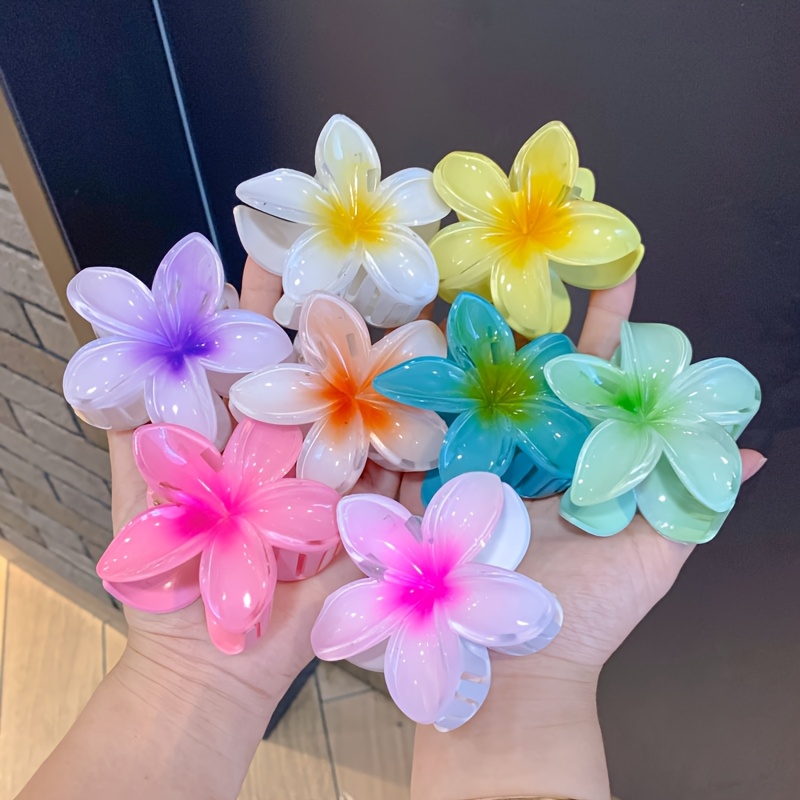 TEMU 8pcs New Large Tropical Frangipani Flower Hair Clip Set 3.15 Inch Claw Clip Suitable For Women' Hairstyles, Ponytails And Buns Half-tie