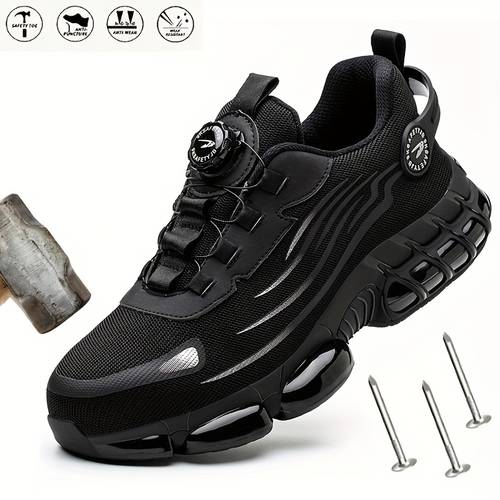 mens breathable safety work shoes durable industrial casual sneakers with reflective stripes steel toe protection cushioned resistant sole for daily wear shoes sneakers reinforced stitching outdoor footwear sporty design protective footwear active professionals